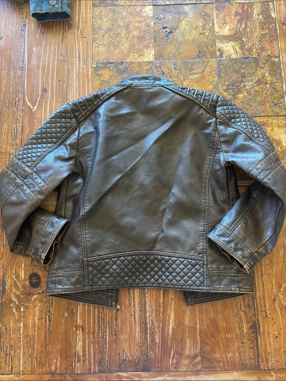 Boys Faux Leather Bomber Jacket - Brown